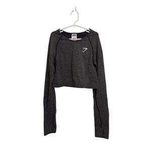 Gymshark Crop Top Womens Medium Charcoal Marl Vital Seamless 2.0 Long Sleeve
